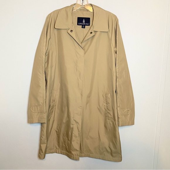 London Fog Women's 3/4 Length Trench Rain Coat Tan Beige Snap Up Sz M - Picture 1 of 14